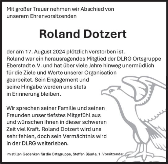 Traueranzeige von Roland Dotzert von Darmstädter Echo