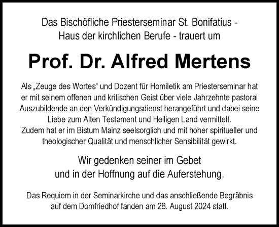 Traueranzeige von Alfred Mertens von Allgemeine Zeitung Mainz