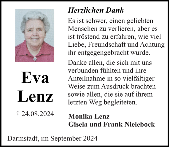 Traueranzeige von Eva Lenz von Darmstädter Echo
