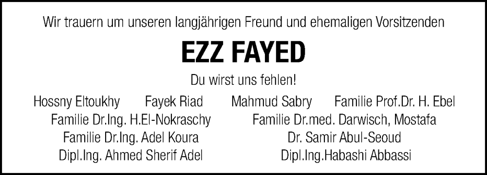  Traueranzeige für Ezz Fayed vom 07.09.2024 aus Darmstädter Echo