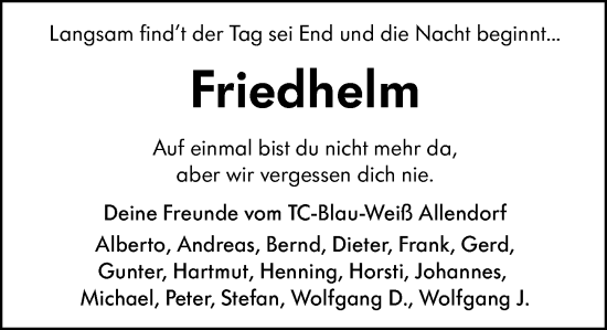 Traueranzeige von Friedhelm  von Dill Block