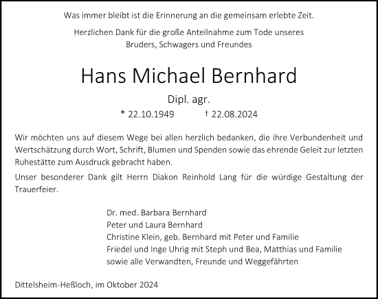 Traueranzeige von Hans Michael Bernhard von Wormser Zeitung