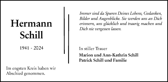 Traueranzeige von Hermann Schill von Allgemeine Zeitung Rheinhessen-Nahe