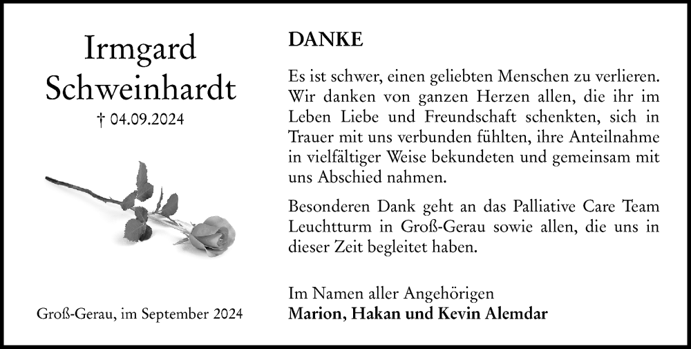  Traueranzeige für Irmgard Schweinhardt vom 28.09.2024 aus Groß-Gerauer Echo