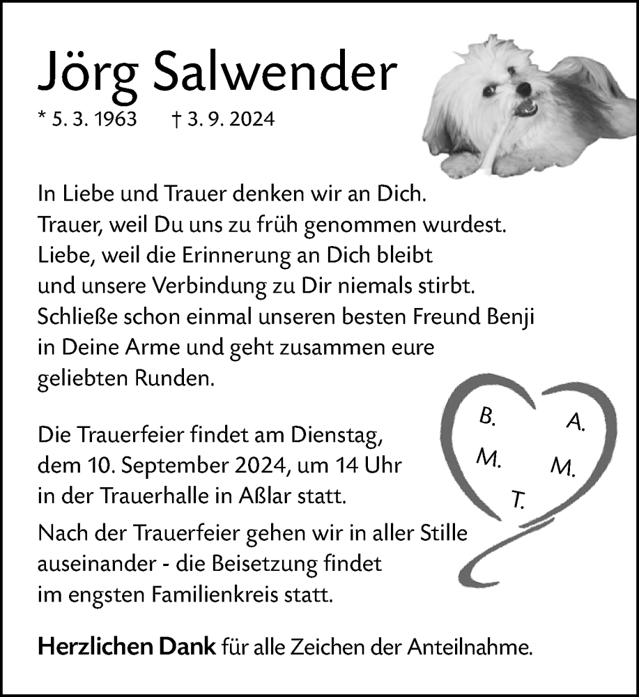  Traueranzeige für Jörg Salwender vom 07.09.2024 aus Wetzlarer Neue Zeitung