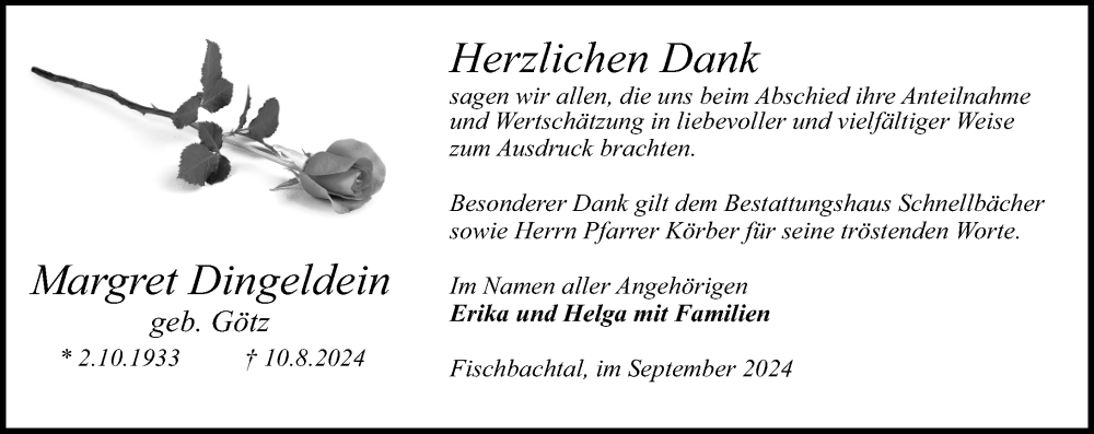  Traueranzeige für Margret Dingeldein vom 21.09.2024 aus Darmstädter Echo