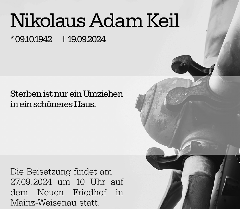  Traueranzeige für Nikolaus Adam Keil vom 23.09.2024 aus Allgemeine Zeitung Mainz