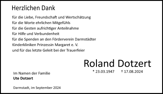 Traueranzeige von Roland Dotzert von Darmstädter Echo