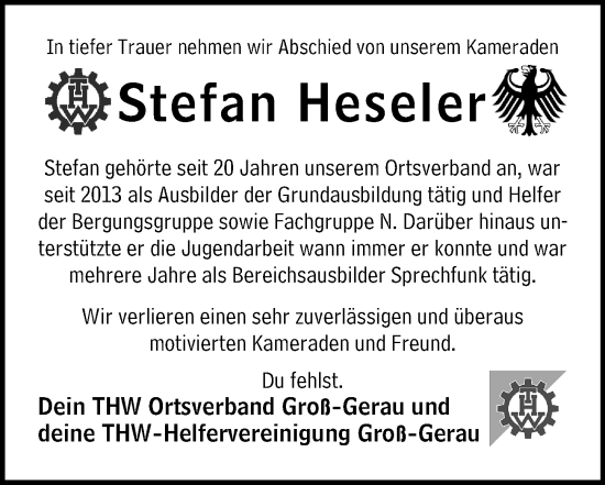 Traueranzeige von Stefan Heseler von Groß-Gerauer Echo