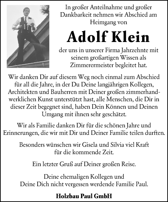Traueranzeige von Adolf Klein von Wiesbadener Kurier