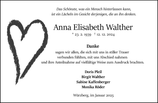 Traueranzeige von Anna Elisabeth Walther von Odenwälder Echo