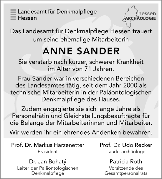 Traueranzeige von Anne Sander von Wiesbadener Kurier