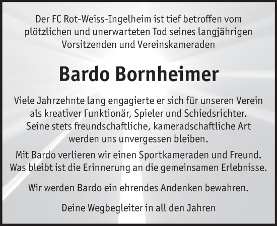 Traueranzeige von Bardo Bornheimer von Allgemeine Zeitung Rheinhessen-Nahe