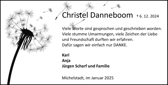 Traueranzeige von Christel Danneboom von Odenwälder Echo