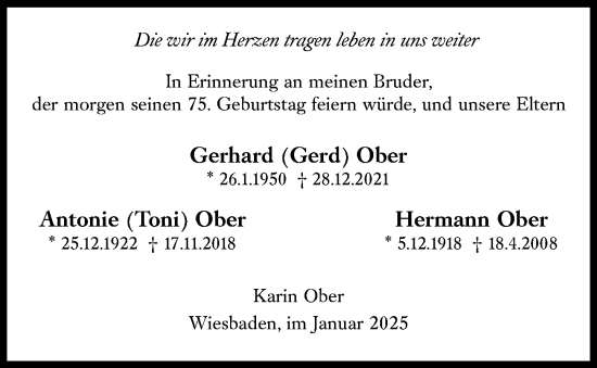 Traueranzeige von Gerhard Ober von Wiesbadener Kurier