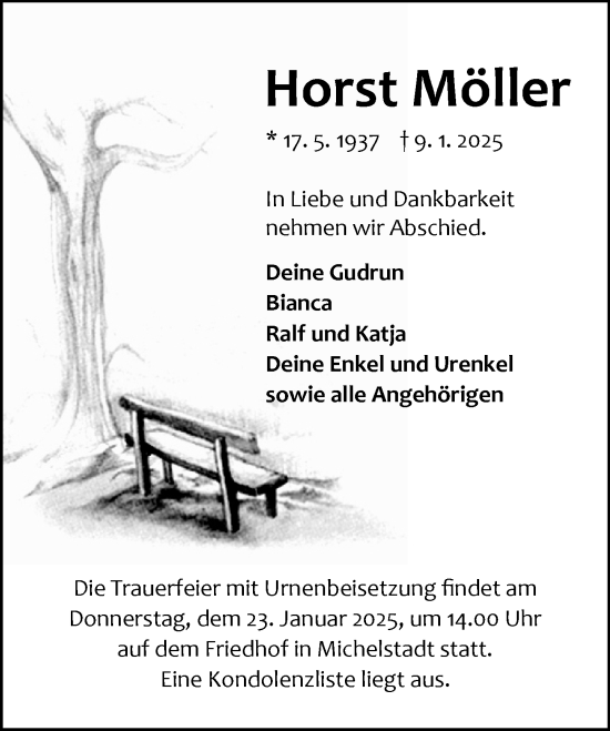 Traueranzeige von Horst Möller von Odenwälder Echo