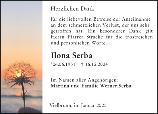 Traueranzeige von Ilona Serba von Odenwälder Echo