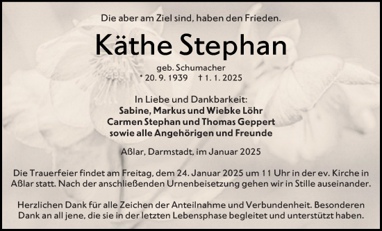 Traueranzeige von Käthe Stephan von Wetzlarer Neue Zeitung