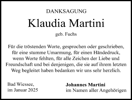 Traueranzeige von Klaudia Martini von Allgemeine Zeitung Mainz