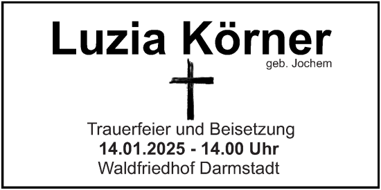 Traueranzeige von Luzia Körner von Darmstädter Echo