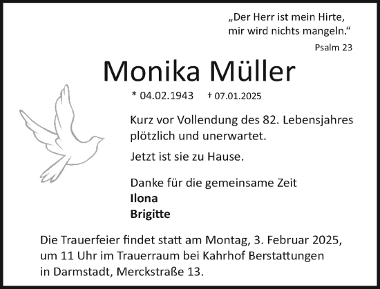 Traueranzeige von Monika Müller von Darmstädter Echo