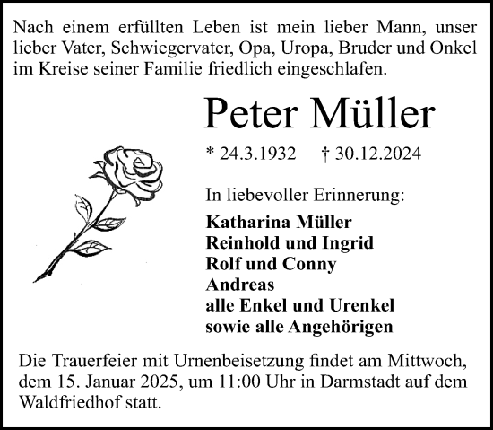 Traueranzeige von Peter Müller von Darmstädter Echo