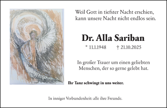Traueranzeige von Alla Sariban von Allgemeine Zeitung Mainz