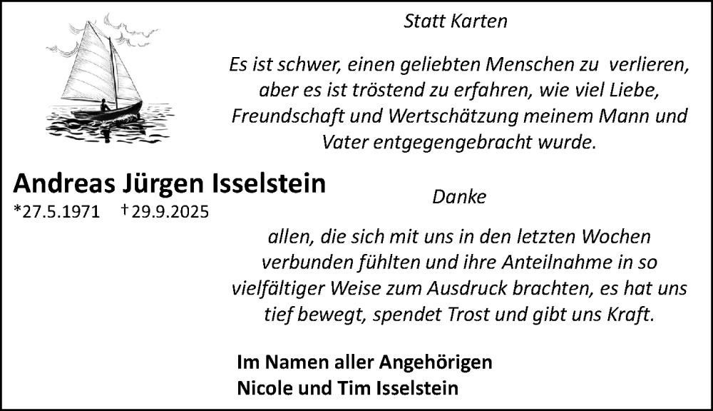  Traueranzeige für Andreas Jürgen Isselstein vom 01.11.2025 aus Wiesbadener Kurier