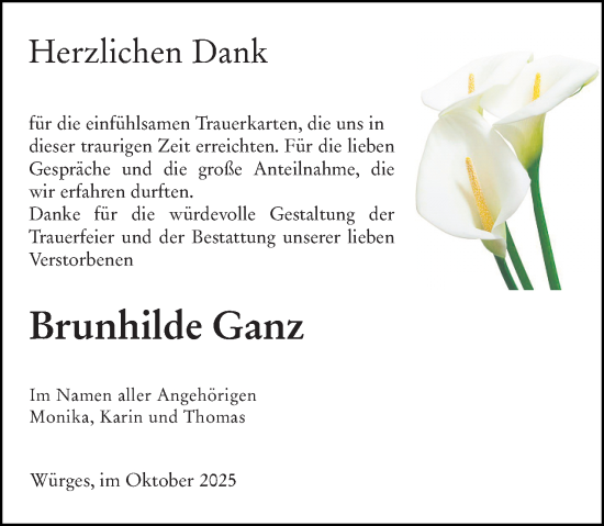 Traueranzeige von Brunhilde Ganz von Camberger Anzeiger