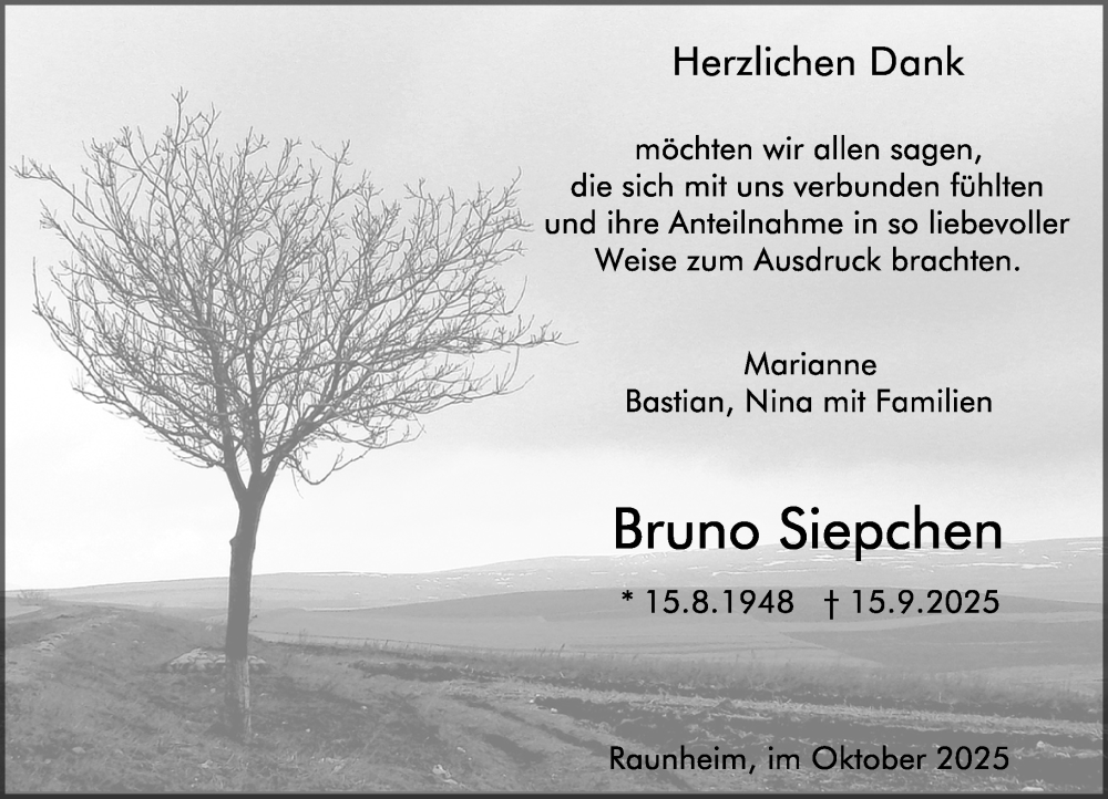 Traueranzeige für Bruno Siepchen vom 01.11.2025 aus Rüsselsheimer Echo