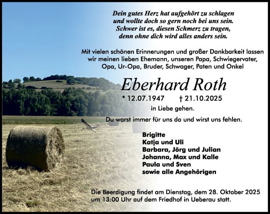 Traueranzeige von Eberhard Roth von Darmstädter Echo