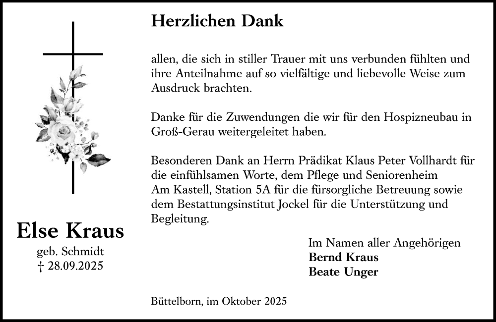  Traueranzeige für Else Kraus vom 25.10.2025 aus Groß-Gerauer Echo