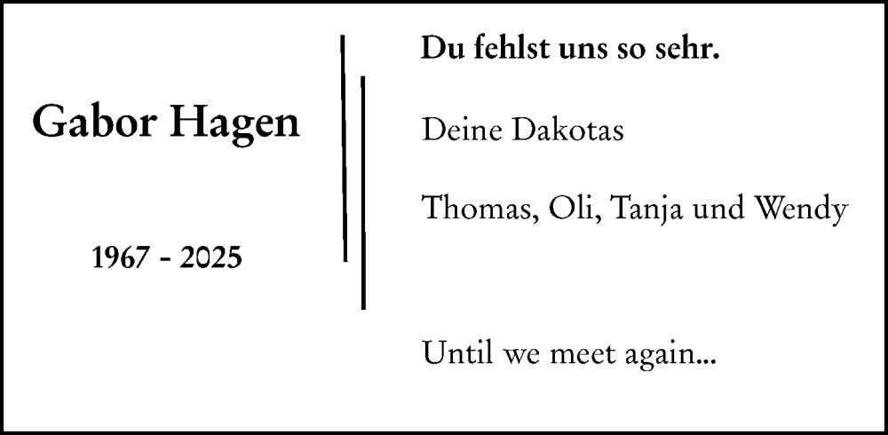  Traueranzeige für Gabor Hagen vom 01.11.2025 aus Rüsselsheimer Echo