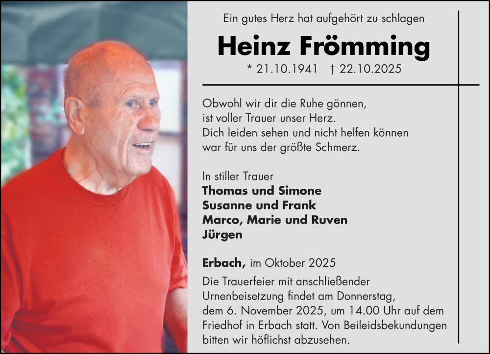  Traueranzeige für Heinz Frömming vom 30.10.2025 aus Camberger Anzeiger
