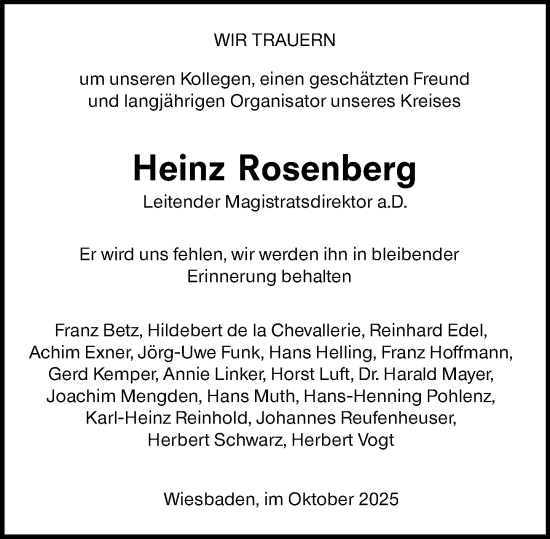 Traueranzeige von Heinz Rosenberg von Wiesbadener Kurier