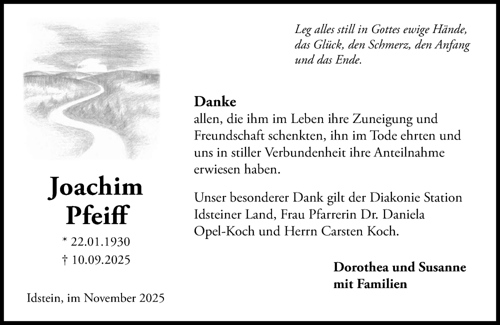  Traueranzeige für Joachim Pfeiff vom 01.11.2025 aus Idsteiner Land/Untertaunus