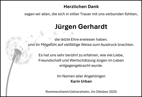 Traueranzeige von Jürgen Gerhardt von Allgemeine Zeitung Alzey