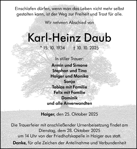 Traueranzeige von Karl-Heinz Daub von Dill Block