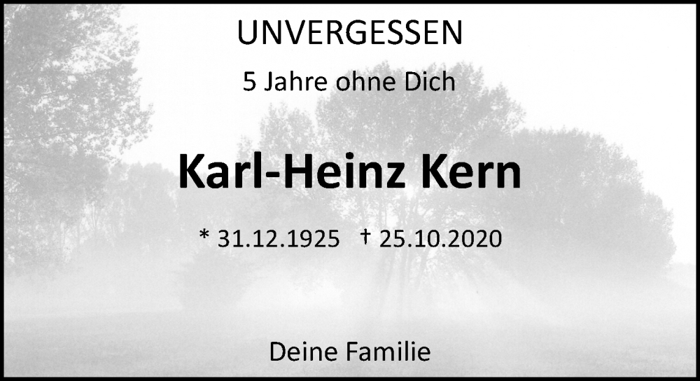  Traueranzeige für Karl-Heinz Kern vom 25.10.2025 aus Allgemeine Zeitung Mainz