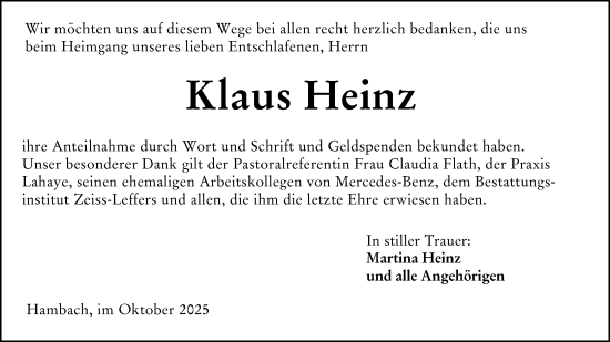 Traueranzeige von Klaus Heinz von Starkenburger Echo