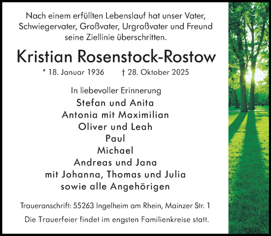 Traueranzeige von Kristian Rosenstock-Rostow von Wiesbadener Kurier