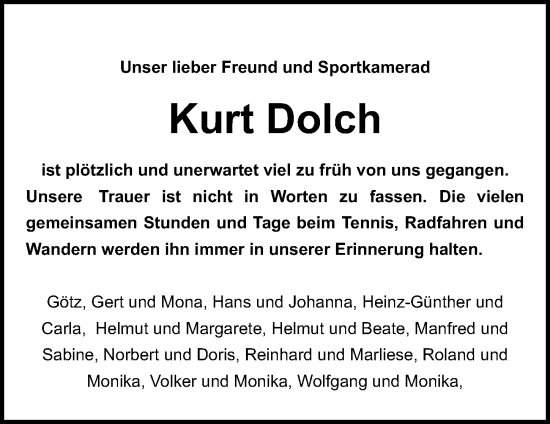 Traueranzeige von Kurt Dolch von Allgemeine Zeitung Mainz