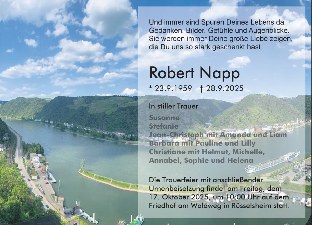  Traueranzeige für Robert Napp vom 04.10.2025 aus Rüsselsheimer Echo
