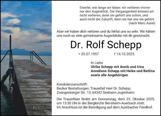 Traueranzeige von Rolf Schepp von Darmstädter Echo