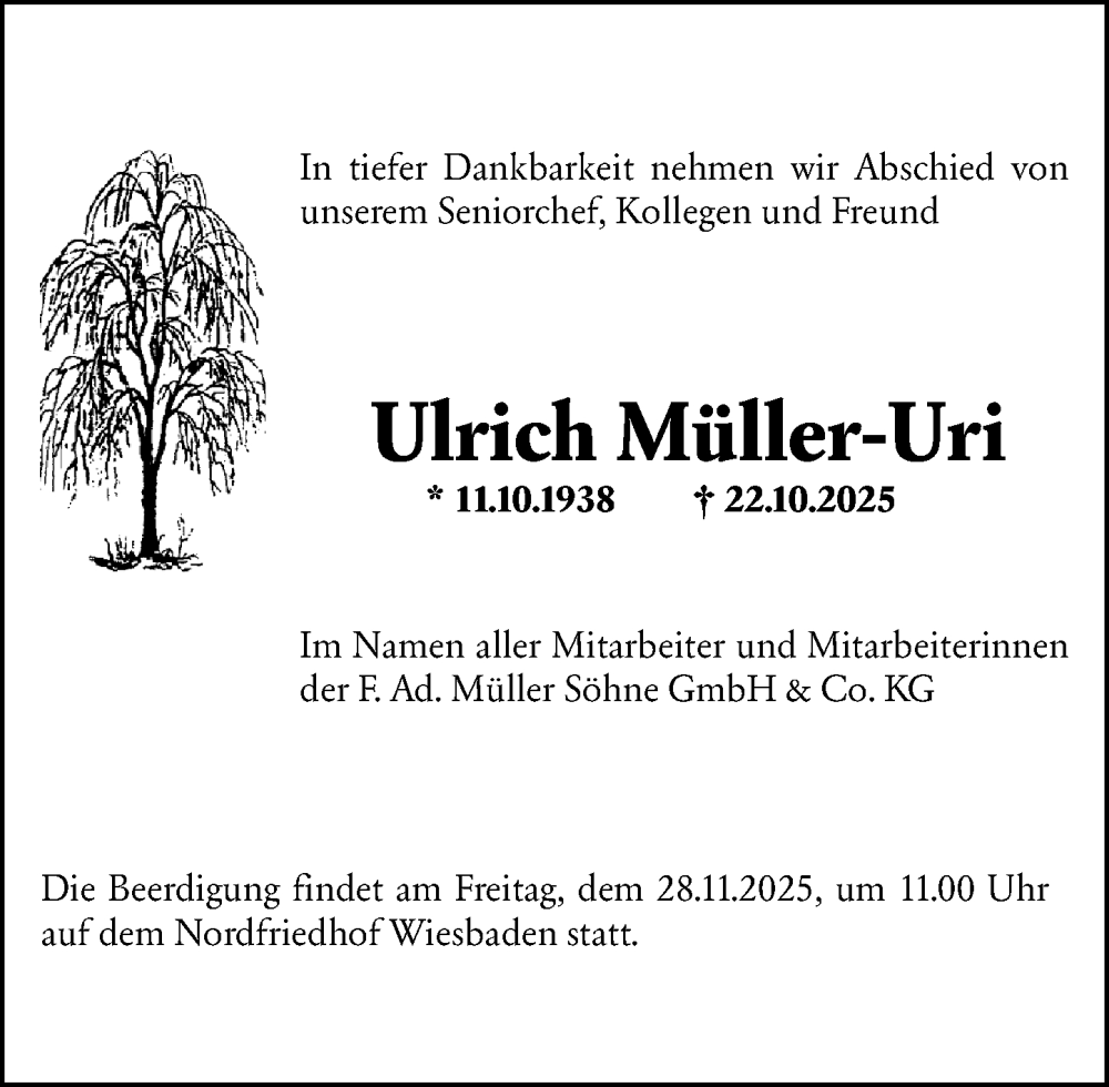  Traueranzeige für Ulrich Müller-Uri vom 01.11.2025 aus Wiesbadener Kurier
