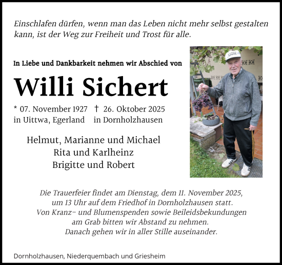 Traueranzeige von Willi Sichert von Wetzlarer Neue Zeitung