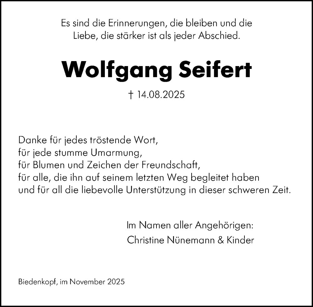  Traueranzeige für Wolfgang Seifert vom 01.11.2025 aus Hinterländer Anzeiger