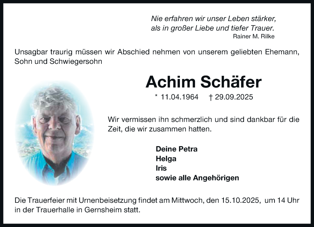  Traueranzeige für Achim Schäfer vom 11.10.2025 aus Darmstädter Echo
