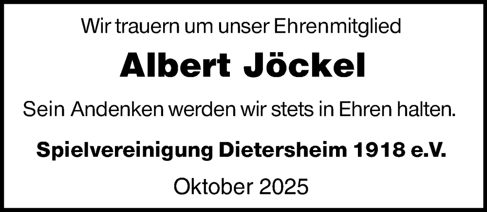 Traueranzeige für Albert Jöckel vom 04.11.2025 aus Allgemeine Zeitung Rheinhessen-Nahe