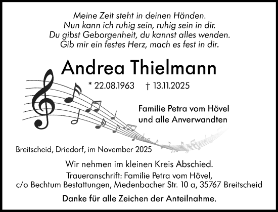 Traueranzeige von Andrea Thielmann von Dill Block